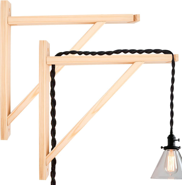 HingoFuni 2 Pack Wall Mount Natural Wood Bracket Solid Bracket Shelf Supports Kits