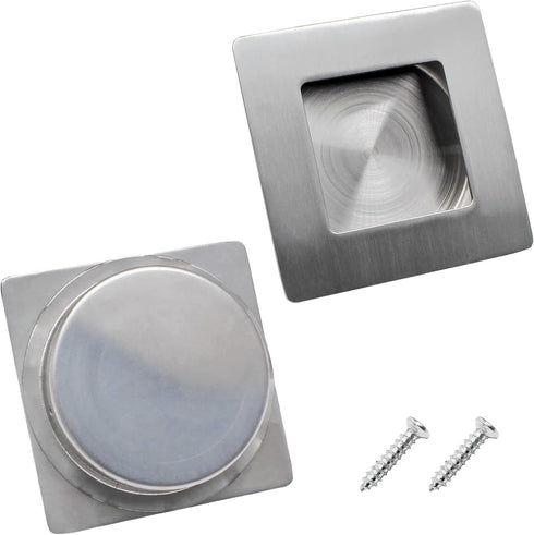 2 Pack 70 x 70MM / 2.76 x 2.76 Inch Recessed Flush Pulls, Stainless Steel Square Recessed Invisible Flat Finger Pull, Sliding Door Handles for Closet Door, Pocket Door, Kitchen Cupboard by Coufce