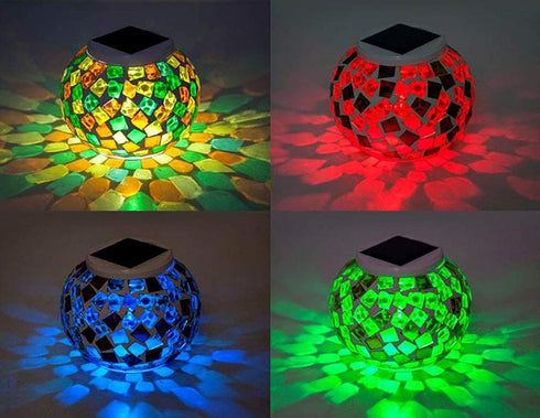 Waterproof Color Changing Table Lamp, Solar Powered Mosaic Glass Ball LED Garden Lawn Night Light Lamps, Party Lights