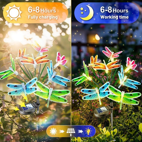 Solar Dragonfly Fairy Lights, 2 Pack Outdoor Garden Decor, Newest Solar Swinging Firefly Animal Lights for Lawn