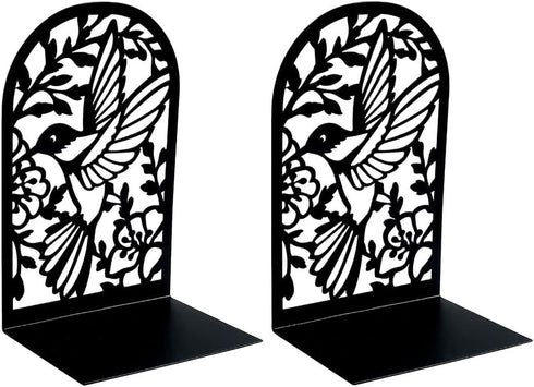 NDEMl Hummingbird Black Silhouette bookend, Creative Metal Hollow Bookstand, Bookshelf Folder for Desktop Study Storage