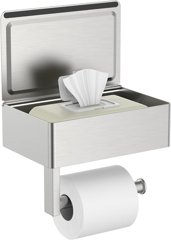 FORIOUS Toilet Paper Holder with Shelf, Sanitary Napkin Receptacle Tampon Holder, Wall