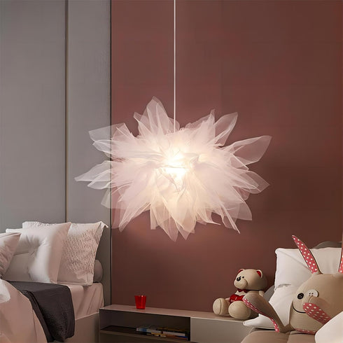 17.7 Inch Stacked Tulle Pendant Light, Modern Style Fabric Hanging Light, Pendant Lamp for DiningRoom, Living Room