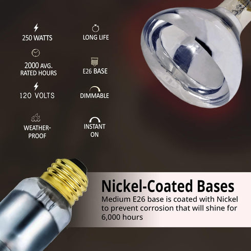 250 Bulb R40 250R40 Bulb E26 1 Pack Watt Heat lamp for Bathroom Incandescent Shower Heat Lamp Clear Infrared Bath Light