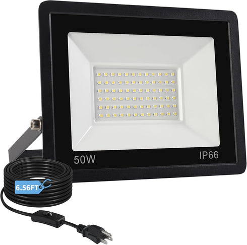 50W Flood Lights Outdoor,8000LM Bright LED Work Light,IP66 Waterproof Security Outside Lights