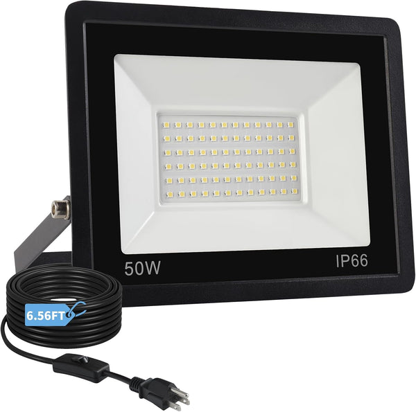 50W Flood Lights Outdoor,8000LM Bright LED Work Light,IP66 Waterproof Security Outside Lights