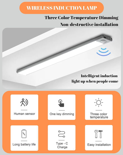 Tweegy 54 11.8 inches Dimmable Closet Under Cabinet Lights, LED Rechargeable Battery Operated Motion Sensor Light