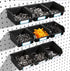 16pcs Black Pegboard Cups and Peg Hooks, Square Box Shape 1/4" 1/8" Cup Holder Accessories for Garage Craft Storage
