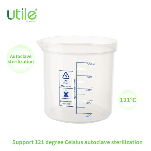 Utile 2 Pcs Plastic Beaker Set, 1000ml Measuring Beaker for Lab Science with Blue Printed Graduation, 4007.0281.2