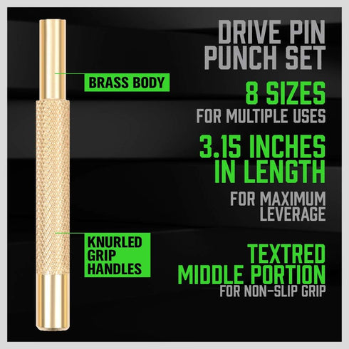 SWANLAKE 8-Piece Brass Punch Set, Removing Repair Tool 1/8" - 5/16" Brass Pin Drive Punch Set