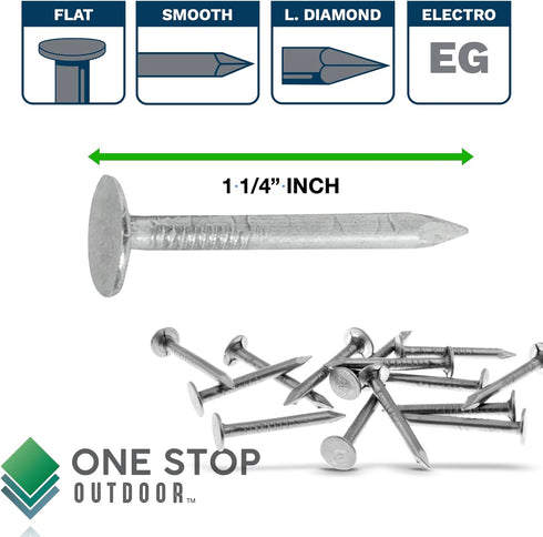 (500 Pack) 1-1/4-Inch Galvanized Roofing Nails - Professional Grade for Fastening Roofing Felt and Insulation