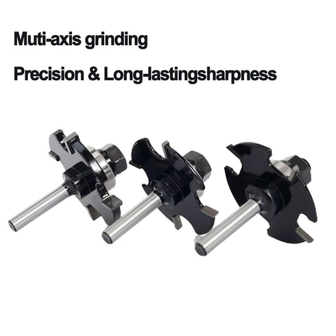 3pcs Set 1/4 4-Wings, 9/16" 1/4" 1/8" 3/32") Slot Cutter Router Bit Shank - Depth, Carbide Tip, Wood Slotting Cutter