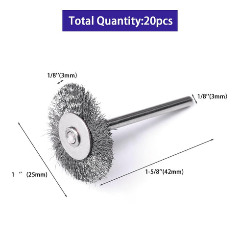 ATOPLEE Wire Wheel Brush Set, 20pcs 1 Inch Mini Wire Wheel with 1/8 Inch Round Shank for Rust Removal