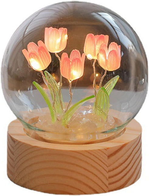 Beufee Flower Lamp, Tulip Lamp Handmade Artificial Flower Table Lamp Flower Desk Lamp