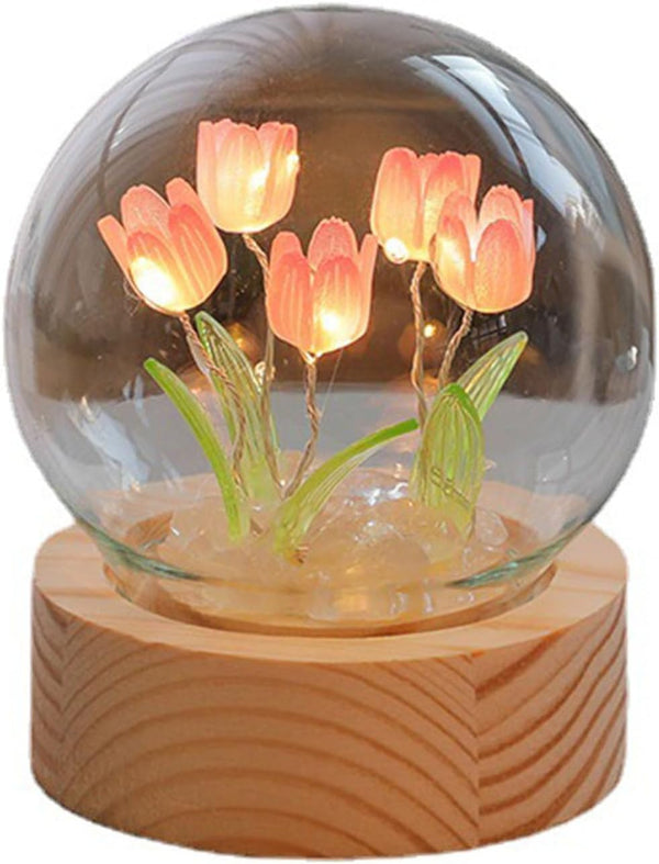 Beufee Flower Lamp, Tulip Lamp Handmade Artificial Flower Table Lamp Flower Desk Lamp