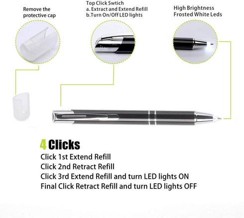 Light Up Ballpoint Pen with Light, 3 Pack LED Flashlight Nurses Pen for Writing in the Dark, White Light