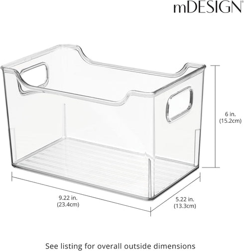 Closet, 4 Pack mDesign Deep Plastic Office Storage Bins with Handles for Organization in Filing Cabinet, or Desk
