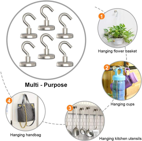 Heavy Duty Magnetic Hooks, 110 lbs Strong Magnet for Hanging, Pack of 6