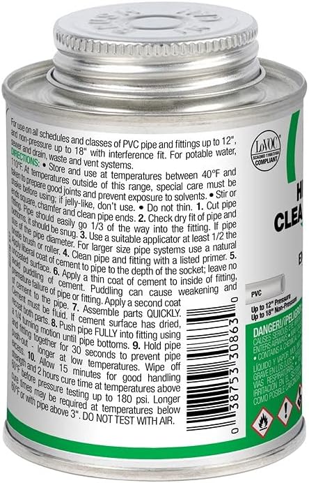 Oatey 30863 Heavy Duty Solvent Cement, 8 oz, Clear