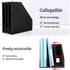 SAYEEC 1Pcs Collapsible Plastic Magazine File Holder, 3 Compartments for Desk Organizer (Black)