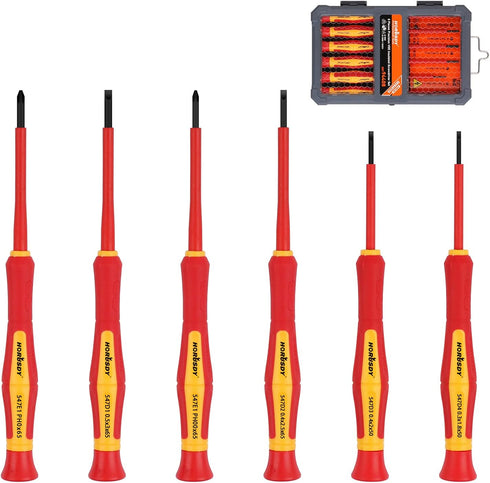 HORUSDY 1000V Mini Insulated Screwdriver Set, 6-Piece Magnetic Tip Slotted (1.8mm, 2.0mm, 2.5mm, 3.0mm) & Phillips