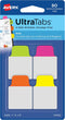 Avery Mini Ultra Tabs, 1" x 1.5", 2-Side Writable, Assorted Neon Colors, 80 Repositionable Tabs