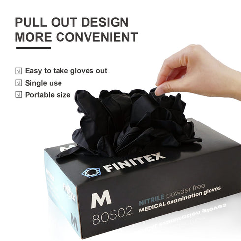 FINITEX Black Nitrile Disposable Gloves, 5mil, Powder-free, Latex-Free, 100 PCS for Medical Exam, Home Cleaning