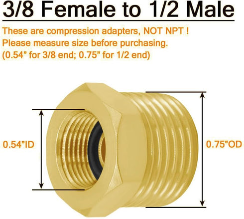 Joywayus 1/2 G Male to 3/8 Compression Female Thread Bushing Pipe Fitting, Brass Reducer Faucet Connector Water Hose Adapter, Supply Line Adapter for RV Kitchen Bathroom Plumbing 4PCS by Joywayus