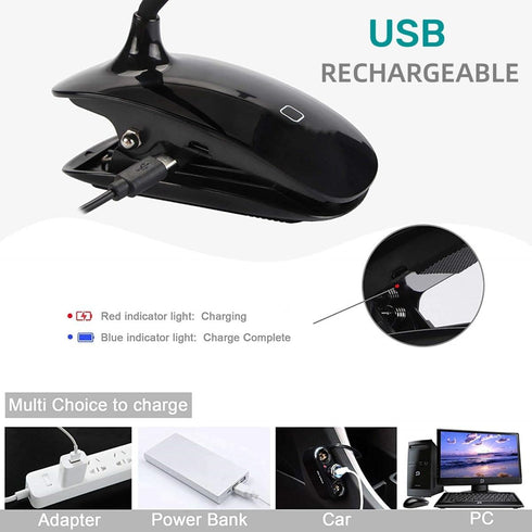 3 Reading Lamp, Clip on Headboard Reading Lights for Books in Bed at Night, Eye-Caring, Brightness, USB Rechargeable