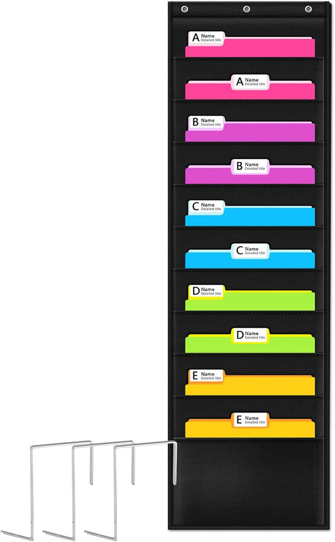 Godery Premium Hanging File Folder Organizer - 10 Pockets & 3 Hangers, Perfect for Home Organization, Wall or Over Door