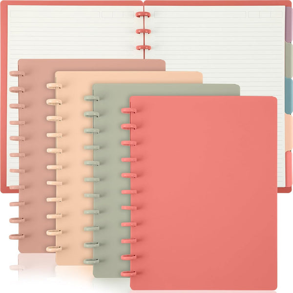 Glenmal 4 Sets Customizable Bound Notebook, 8.5 x 11 Inches, Includes Discs, 5 Tab Note Dividers, College Ruled,