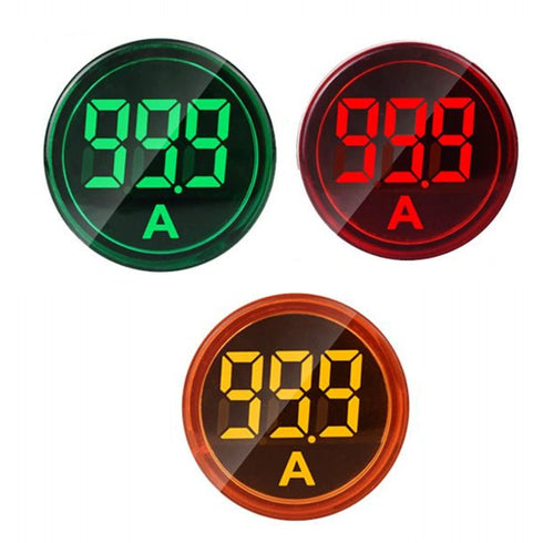 3pcs Digital Display AC Current Indicator, 22mm Round Head LED Current Tester 0~100A Ammeter Monitor in Green, Red,