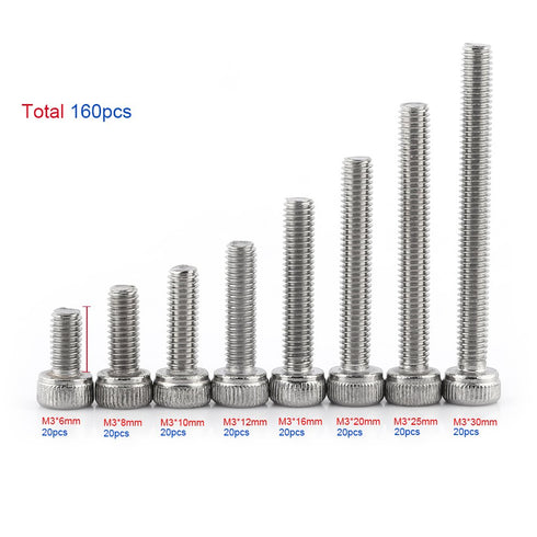 M3 Cap Head Screws, 100pcs M3*6/8/10/12/16/20/25/30 304 Stainless Steel Metric Thread Hex Socket Cap Head Screws Bolts Machine Fastener Tools for Industrial Construction Fasteners