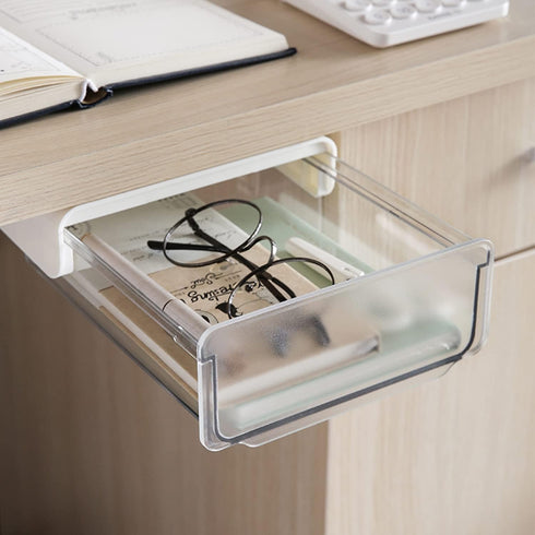 OSPNIEEK Self-Adhesive Under Desk Drawer Organizer - 2 Pack Large Storage Mounted Pencil Holder Tray for Office