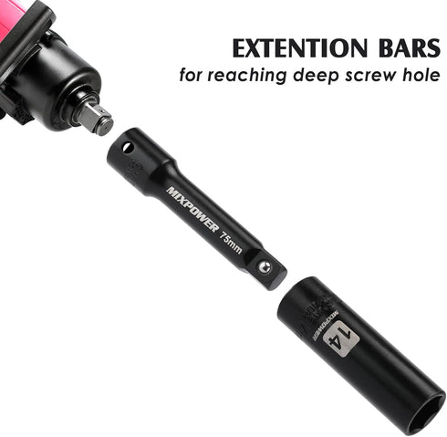 3/8" Set, 6 49 Sizes-5/16-Inch 3/4-Inch 8-22 mm, 3/8'' Set MIXPOWER Drive Deep Impact Socket Point, Piece Standard SAE