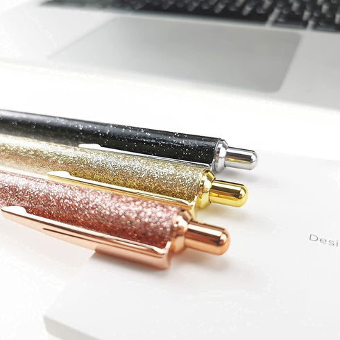 Fun Sparkle Fancy Ballpoint Pen, Cute Sparkly Click Metal Pens, 12 Count Multicolor, Black Ink for Journaling