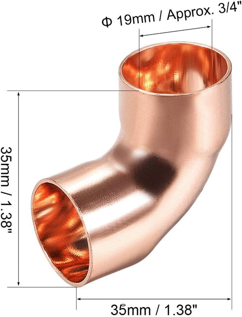 uxcell 19mm ID 90 Degree Copper Elbow - Short-Turn Copper Pipe Fitting Connector with Two Cups, 5pcs