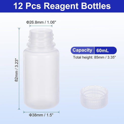 PATIKIL 12 Pcs 60ml Reagent Bottles, PP Wide Mouth Round with Screw Cap for Lab Liquid Storage