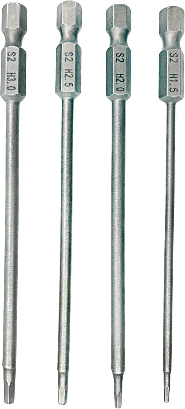 RC Hex Bit Set 1.5, 2.0, 2.5 & 3.0mm Hex Head Allen Wrench Drill Bit S2 Steel 1/4" Hex Shank for Power Drill