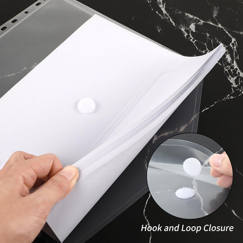 EOOUT 30Pcs Binder Pocket, Clear Poly Binder Envelope with Hook and Loop Closure, 11 Holes for School and Office