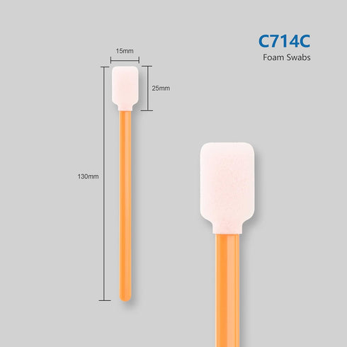 Foam Sticks Cleaning Swabs (50 pcs 5.25" Large Rectangular Foam Tips, Orange) Cleanroom Cleaning Swab Sponge Stick for Inkjet Printer, Optical Instruments, General Cleaning (C714C)