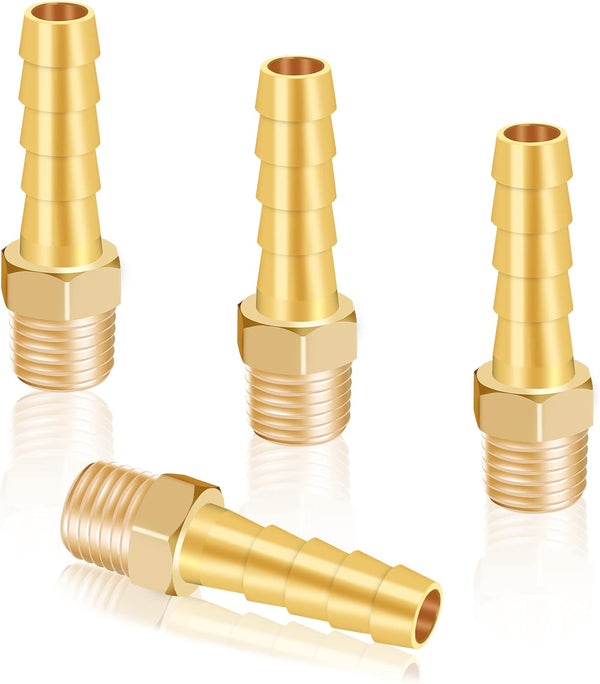 KOOTANS 4pcs Brass Hose Barb Fittings, 5/16" Hose Barb to 1/8 NPT Male Thread Air Hose Quick Coupler