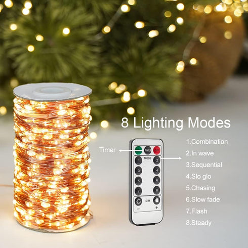 66Ft Plug in Fairy Lights Warm White Waterproof Outside Copper Wire String Lights with Remote 200 High-Bright LED for Garden, Porch, Patio, Christmas Wedding Party Decoration by RESNICE