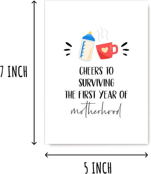 BPKDesigns 1st Cheers To Surviving The First Year - Motherhood Greeting Card - Lovely New Baby Congrats Card - Birthday