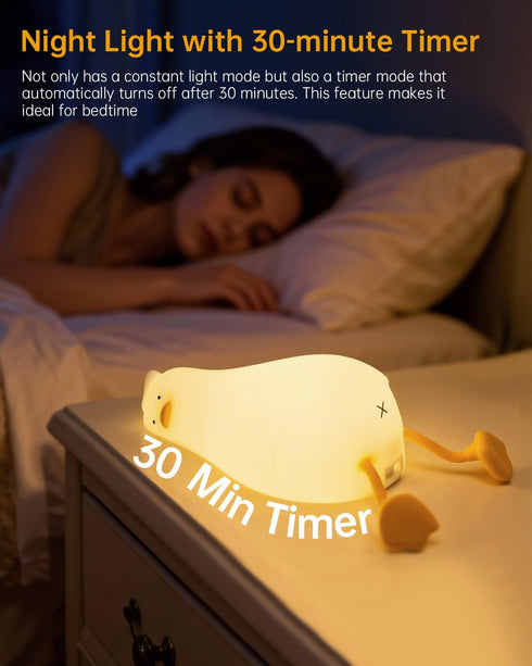 3 Dimmable Luditek Laying Flat Duck Night Light, Level Touch Rechargeable Beside Nursery Lamp, Squishy Kawaii Stuff