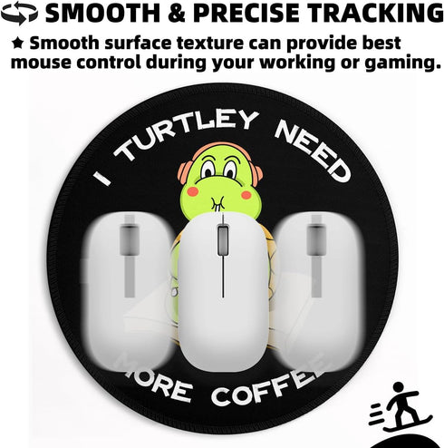 Cute Funny Turtle Mouse Pad, Mini Round Mousepad with Non-Slip Rubber Base for Desk Accessories Laptop Gaming Office