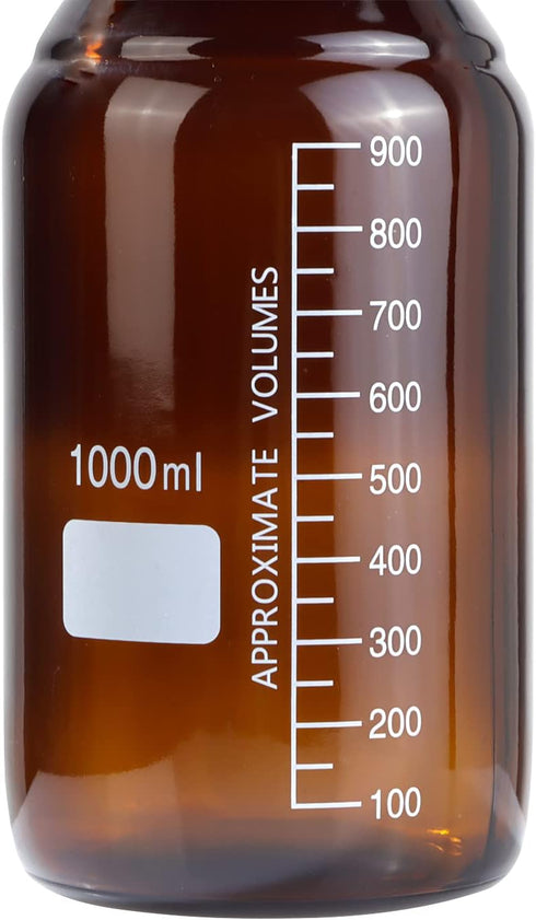 4 Pieces Amber Glass 1000 mL Graduated Round Lab Reagent Bottles with GL45 Red Screw Cap