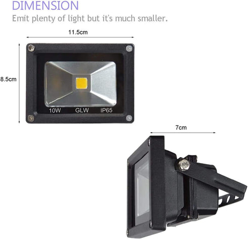 12V Light,10W IP65 Light,900LM,6000K,Daylight Light,80W Bulb (2 Pack) AC or DC LED Flood Mini Waterproof Outdoor White