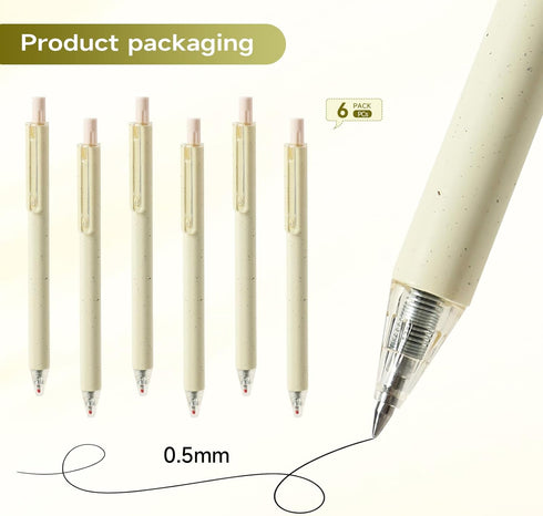 RIANCY Gel Pens, 6 Pcs 0.5mm Black Ink Fine Point Aesthetic Pens for Office School Supplies