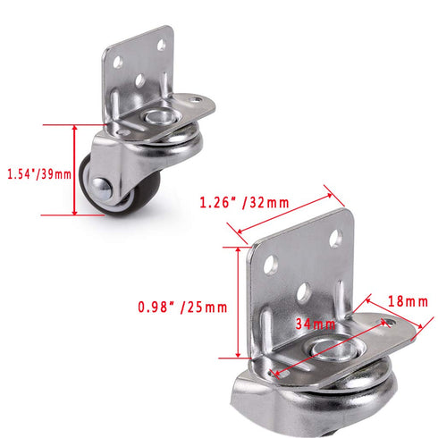 Skelang 4 Pcs 1 Inch Side Mounting Casters - TPE Swivel Plated Wheels for Baby Bed, Carts, Kitchen Cabinet